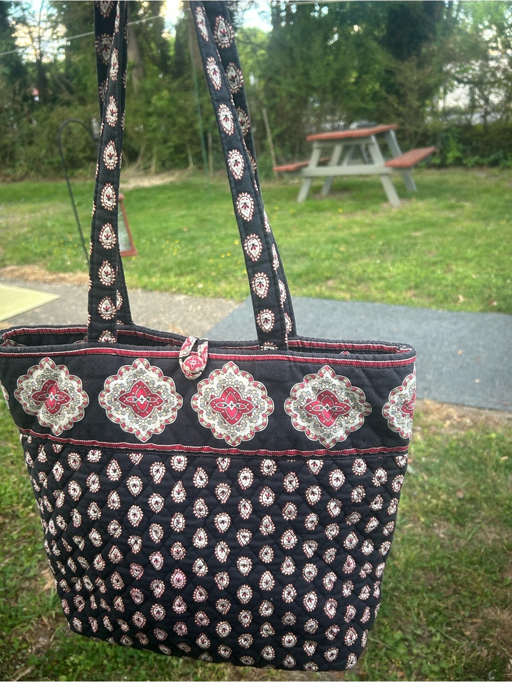 Vera Bradley Tote Classic Black Red Paisley Print Quilted Bag Purse